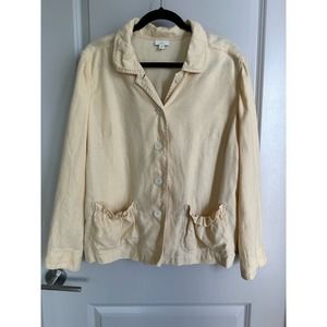 J. Jill Yellow Women's Buttercup Yellow Ruffle Pockets Linen Jacket